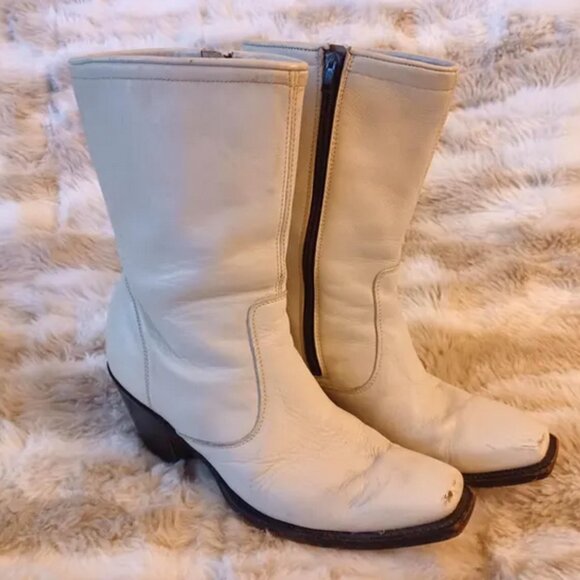 Pair of Vtg White Square Toe Boots, Women's Size 9 EE, by Rancho, Made in Mexico - Picture 2 of 10